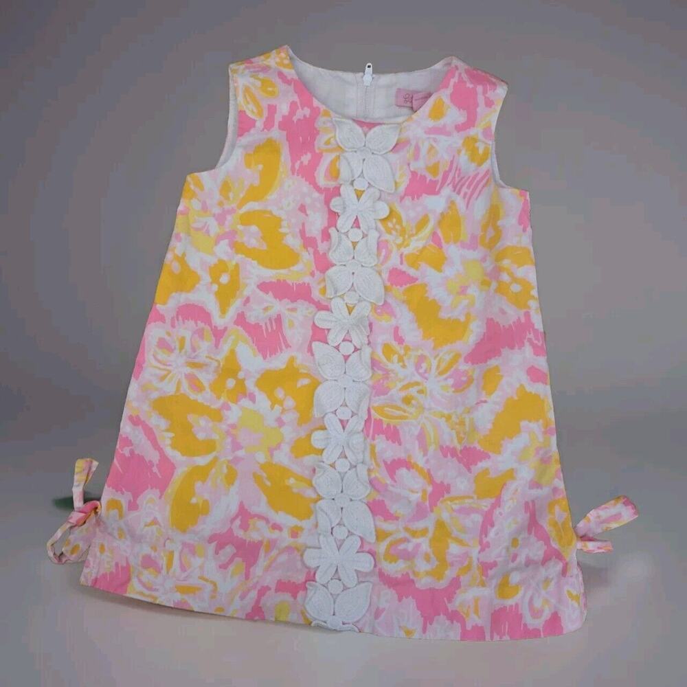 Lilly Pulitzer Pink Yellow White Floral Shift Dress 2T